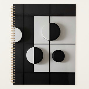Minimalist black and white geometric abstract art planner