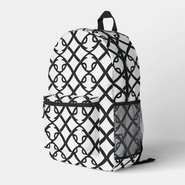 Minimalist Black And White Geometric Pattern Printed Backpack (Back Corner Right)