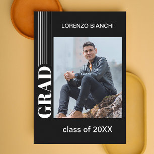 Minimalist Black And White Graduation Announcement Postcard