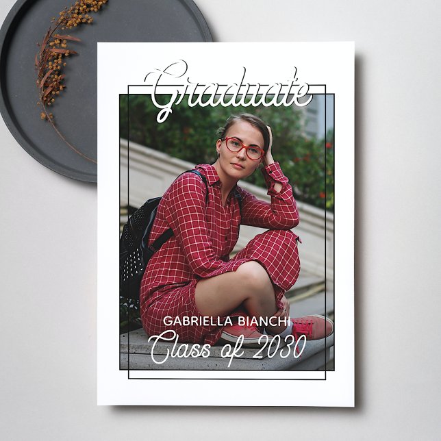 Minimalist Black And White Graduation Announcement Postcard (Creator Uploaded)