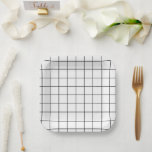 Minimalist Black And White Grid Paper Plate<br><div class="desc">Modern school math grid pattern design party theme</div>