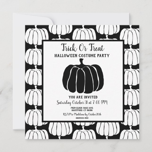 Minimalist Black And White Halloween Costume Party Invitation (Front)