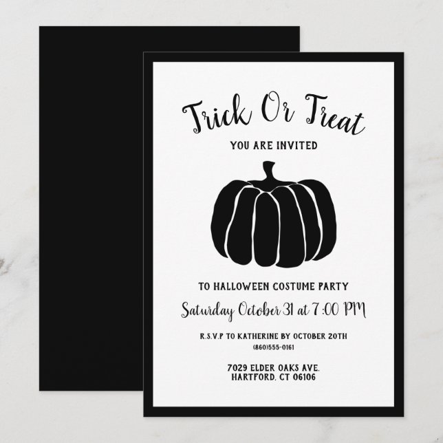 Minimalist Black And White Halloween Costume Party Invitation (Front/Back)