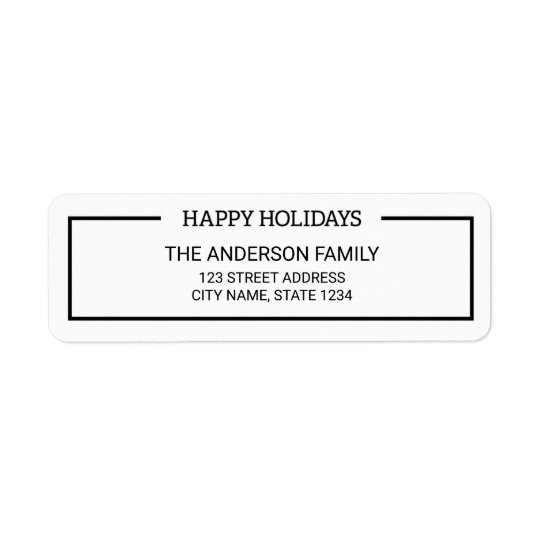 Minimalist Black and White Happy Holidays Address Return Address Label