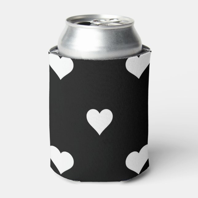 Minimalist Black and White Heart Pattern Can Cooler (Can Front)