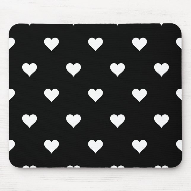 Minimalist Black and White Heart Pattern Mouse Mat (Front)