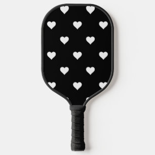 Minimalist Black and White Heart Pattern Pickleball Paddle