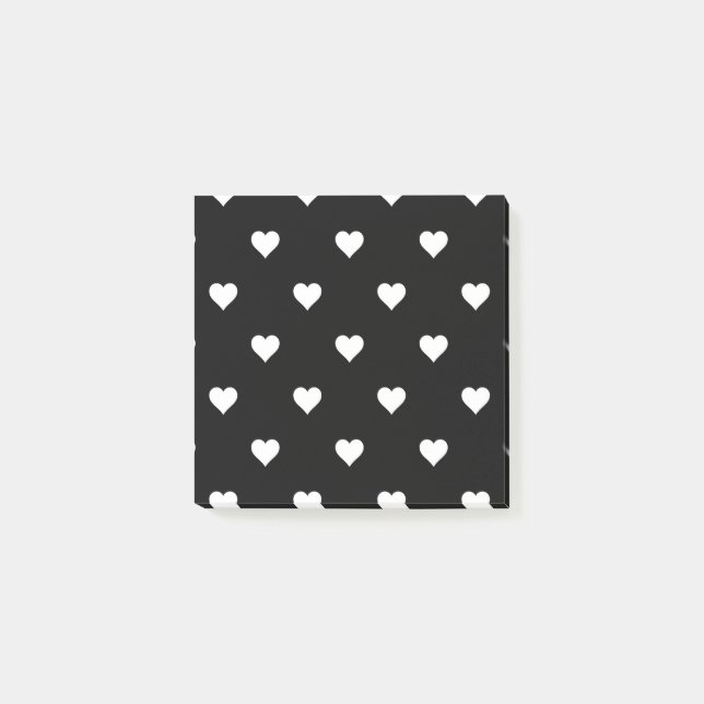 Minimalist Black and White Heart Pattern Post-it Notes (Front)