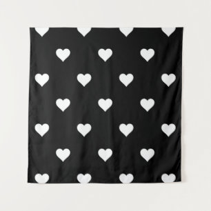 Minimalist Black and White Heart Pattern Tapestry