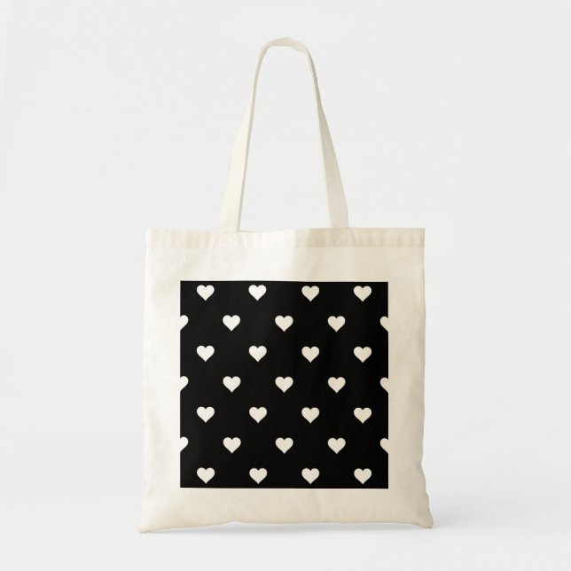 Minimalist Black and White Heart Pattern Tote Bag (Front)