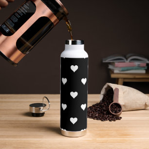 Minimalist Black and White Heart Pattern Water Bottle