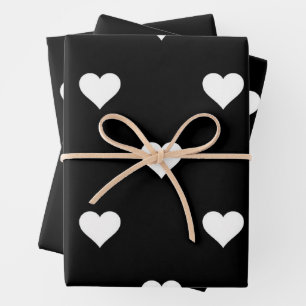 Minimalist Black and White Heart Pattern Wrapping Paper Sheet