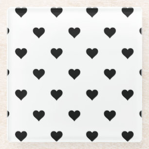 Minimalist Black and White Heart Romantic Glass Coaster