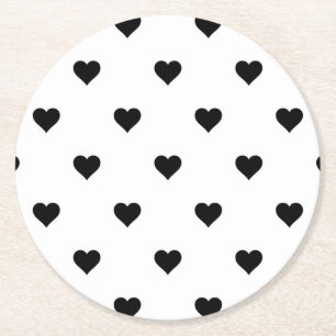Minimalist Black and White Heart Romantic Round Paper Coaster