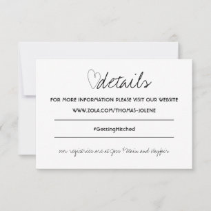 Minimalist Black and White Heart Wedding Detail RSVP Card