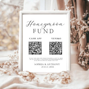 Minimalist Black and White Honeymoon Fund QR Code  Poster