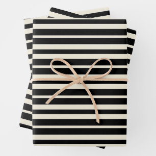 Minimalist Black and White Horizontal Striped Wrapping Paper Sheet