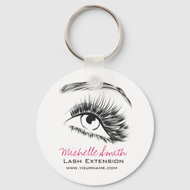 Minimalist Black and White Lash Extension Makeup Key Ring (Front)