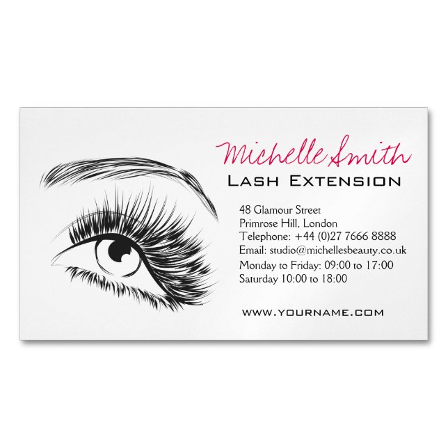 Minimalist Black and White Lash Extension Makeup Magnetic Business Card (Front)