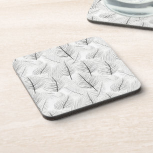 Minimalist Black and White Leaf Line Artistic Coaster