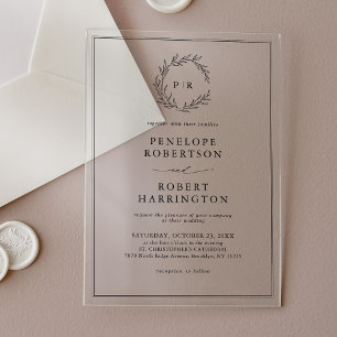 Minimalist Black and White Leaf Modern Wedding Acrylic Invitations