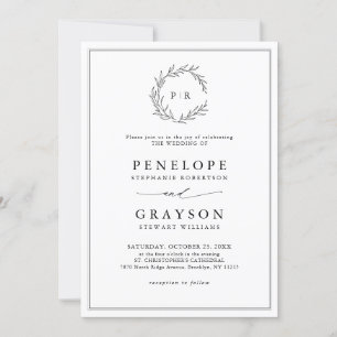 Minimalist Black and White Leaf Modern Wedding Invitation