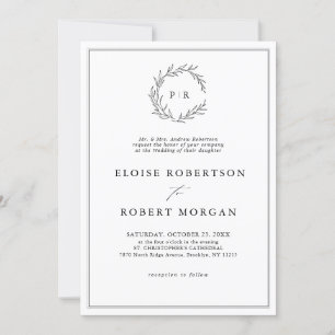 Minimalist Black and White Leaf Modern Wedding     Invitation