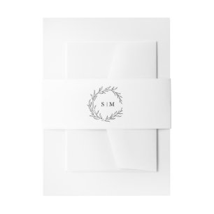 Minimalist Black and White Leaf Modern Wedding Invitation Belly Band