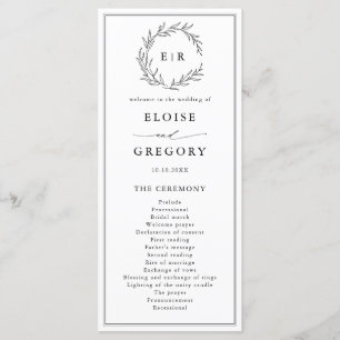 Minimalist Black and White Leaf Modern Wedding Programme
