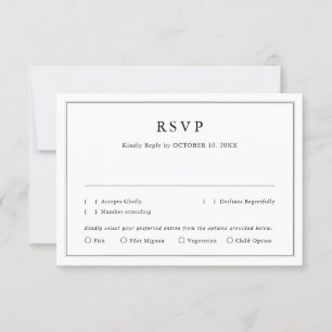 Minimalist Black and White Leaf Modern Wedding RSVP Card