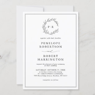 Minimalist Black and White Leaf QR Code Wedding Invitation