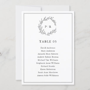 Minimalist Black and White Leaf Seating Chart Card