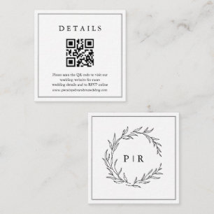 Minimalist Black and White Leaf Wedding Details Enclosure Card