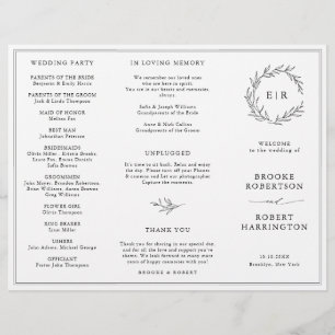 Minimalist Black and White Leaf Wedding program