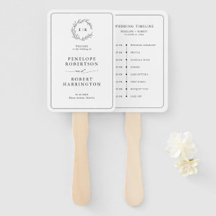 Minimalist Black and White Leaf Wedding Timeline Hand Fan