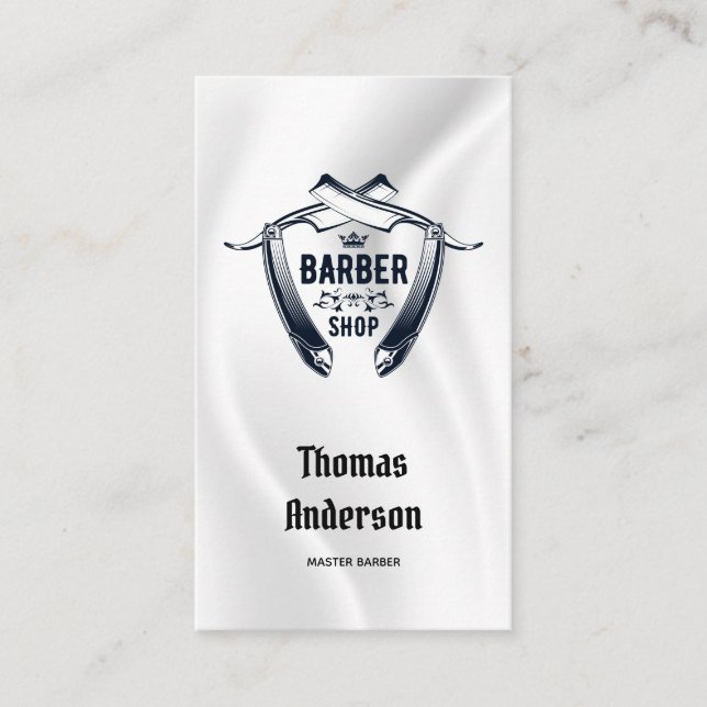 Minimalist Black and White Logo Barbershop Modern Business Card (Front)