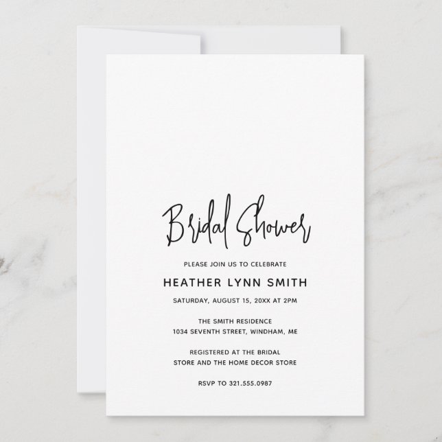 Minimalist Black and White Modern Bridal Shower Invitation (Front)