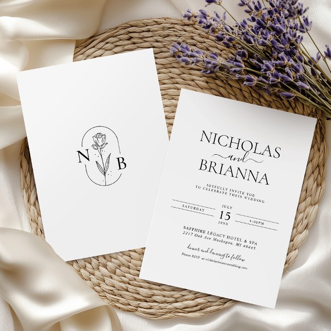 Minimalist Black and White Modern Classic Wedding Invitation (Creator Uploaded)