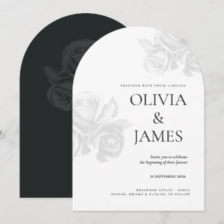 Minimalist Black and White Modern Floral Wedding Invitation