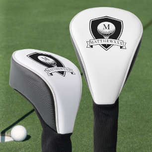 Minimalist Black and White Modern Initial Monogram Golf Head Cover