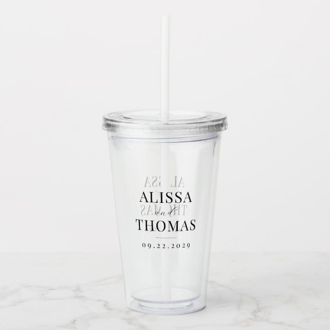 Minimalist Black and White Modern Wedding Acrylic Tumbler (Front)