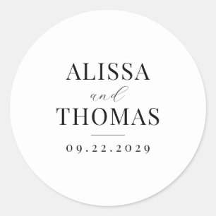 Minimalist Black and White Modern Wedding Classic Round Sticker