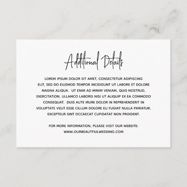 Minimalist Black and White Modern Wedding Enclosure Card (Front)
