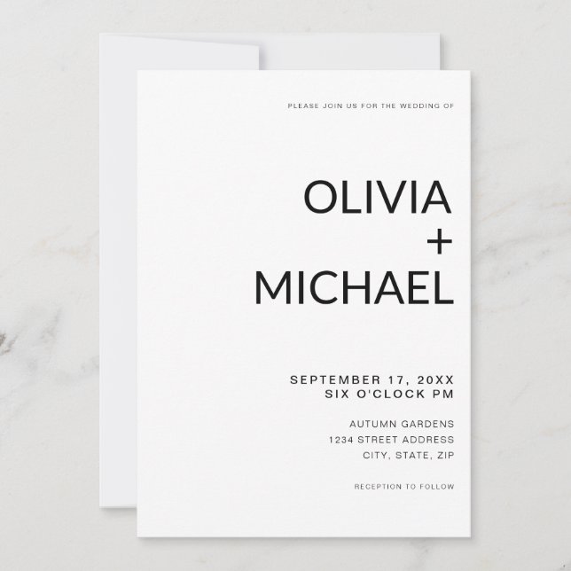 Minimalist Black and White Modern Wedding Invitation (Front)