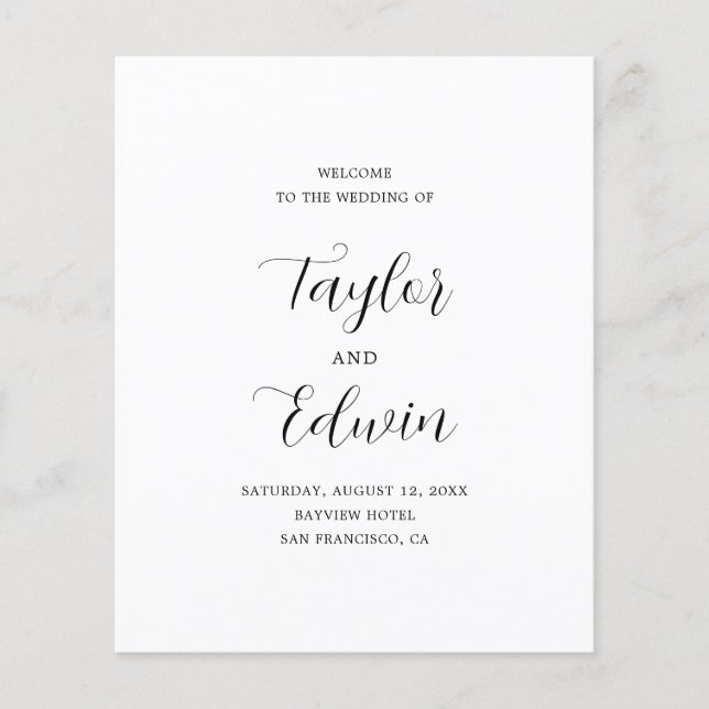 Minimalist Black and White Modern Wedding Program (Front)