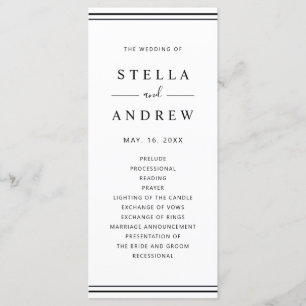 Minimalist Black and White Modern Wedding Program Programme
