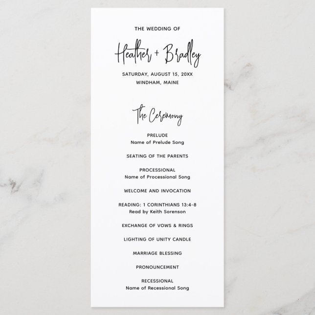 Minimalist Black and White Modern Wedding Programme (Front)
