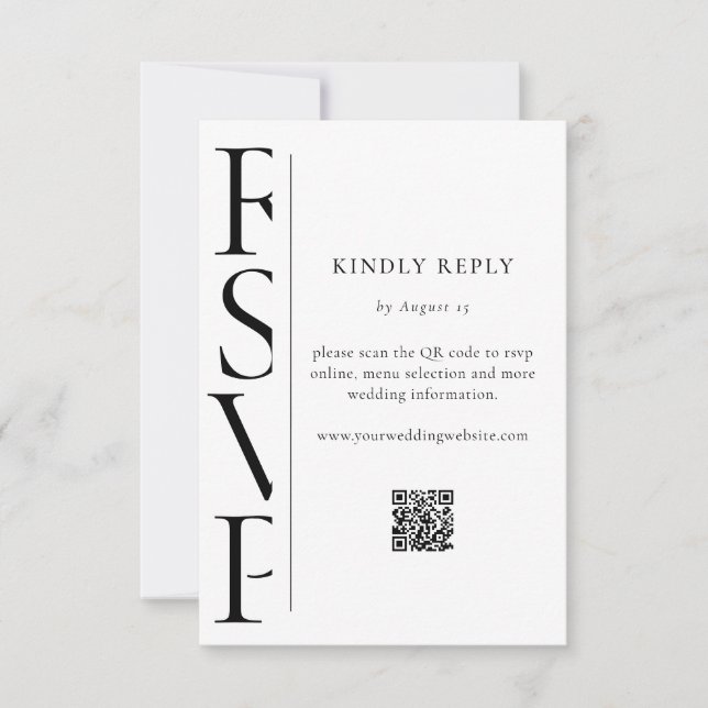 Minimalist Black and White Modern Wedding RSVP Card (Front)