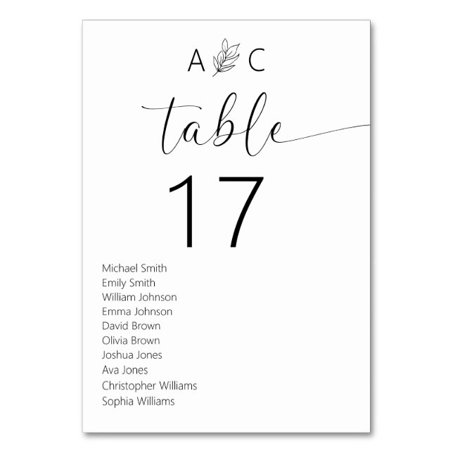 Minimalist Black and White Modern Wedding Table Number (Front)