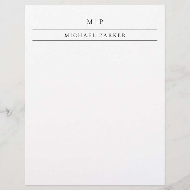 Minimalist Black and White | Monogram and Name Custom Letterhead (Front)